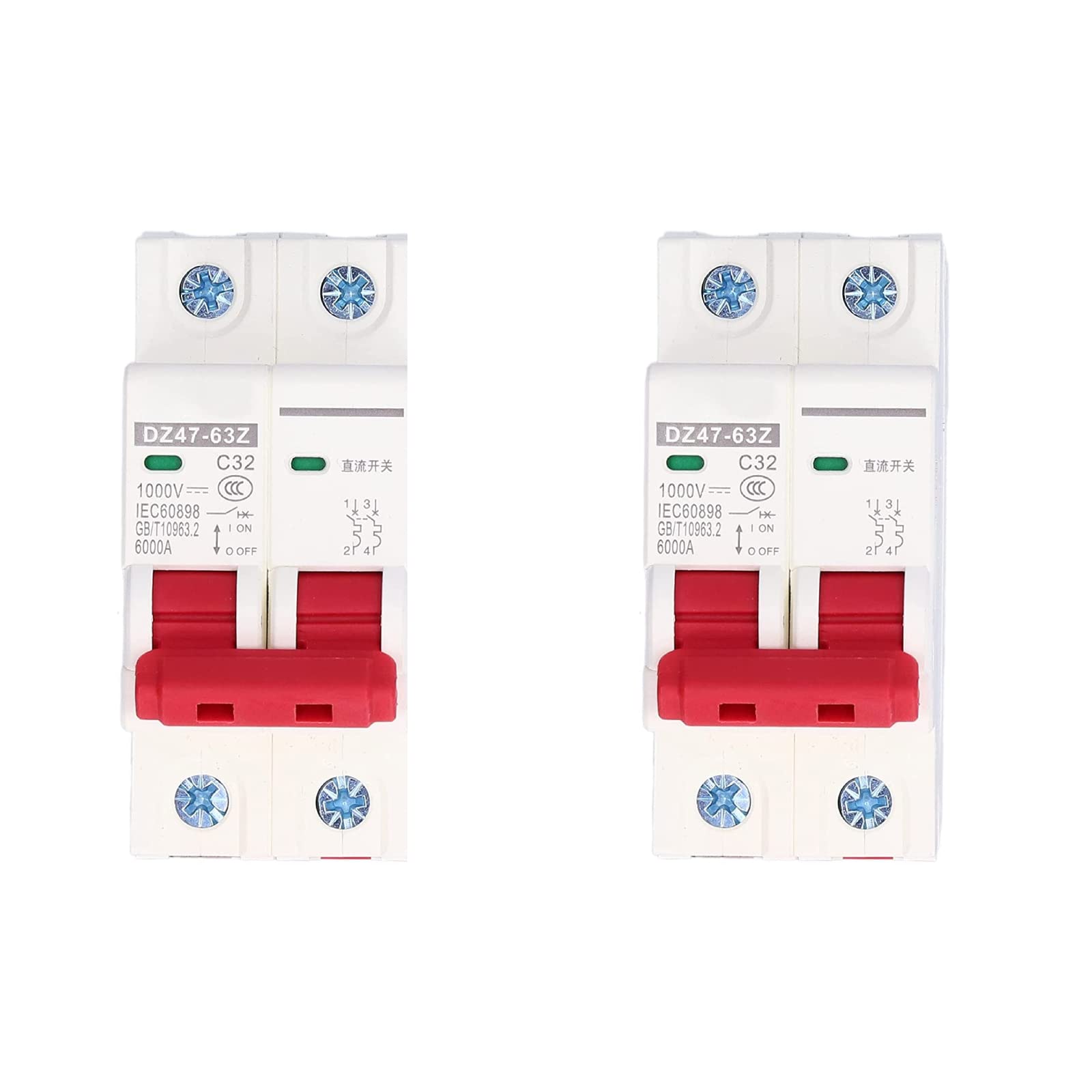 2 pezzi Interruttore Magnetotermico,1000V DC 32A 2P,Interruttore Automatico Miniaturizzato,DIN Rail Overload Protection Air Switch Circuit Breaker per l'illuminazione Residenziale Distribuzione