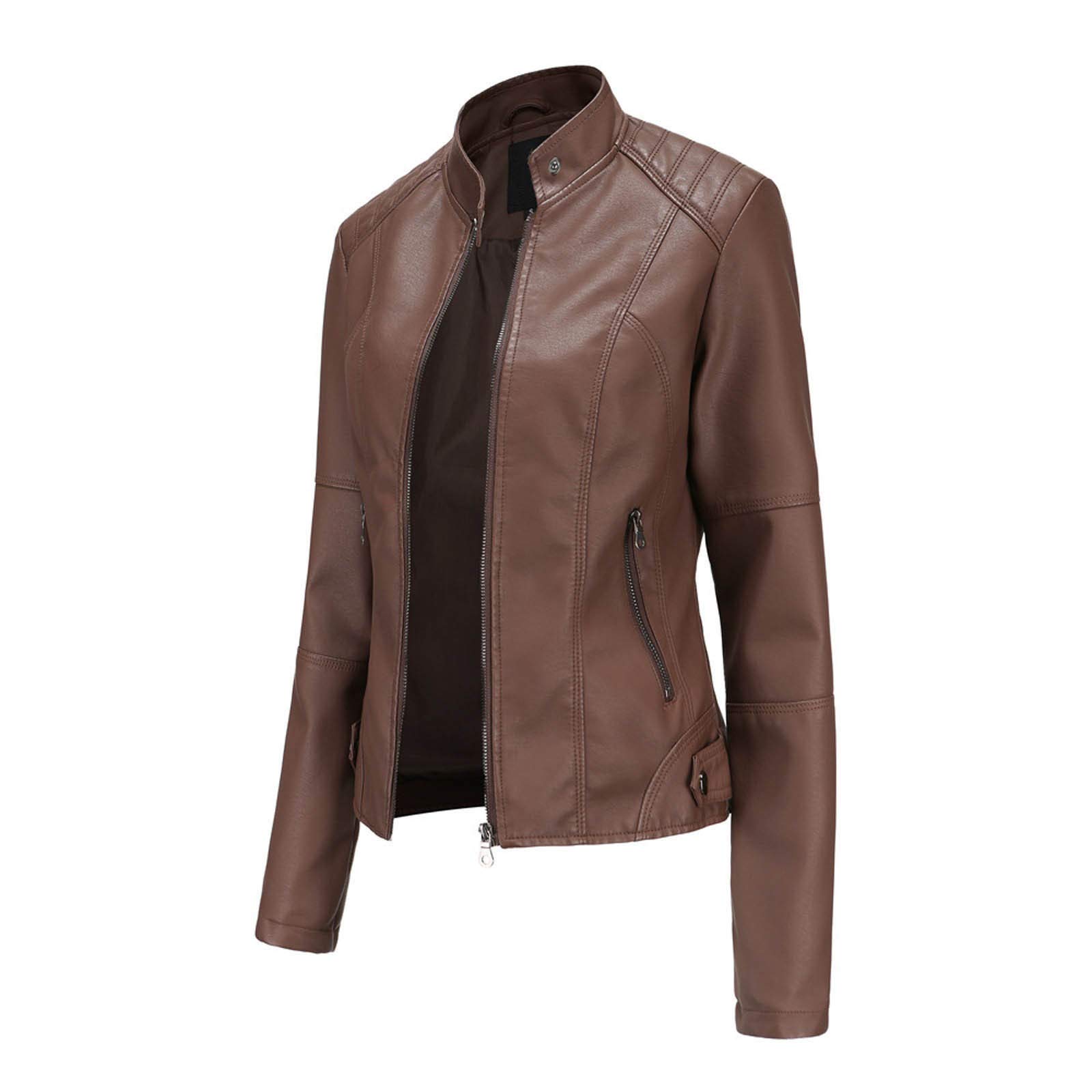 Lederjacke Damen Fruehling Kapuzen Kunstleder Lederjacke Frauen Jacke mit Reißverschluss Motorradjacke Bikerjacke Kapuzenjacke Übergangsjacke 2026