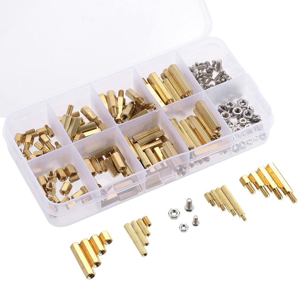 Ubersweet® 240PCS M2 M3 Screws Threaded Standof Male Female Brass Standoff Spacer PCB d Hex Screws Nuts Assortment Kit Ha Ware AURH-image-49