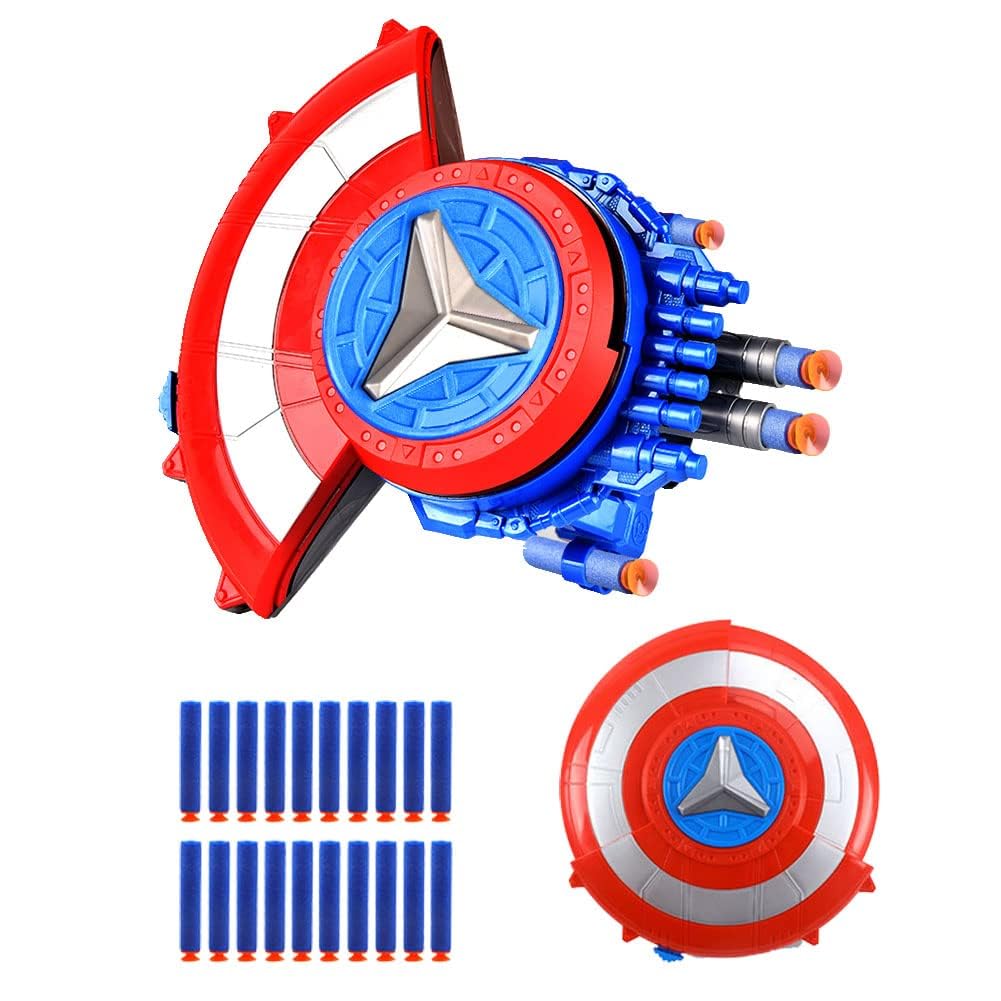 Azonee Captain Dart-Blasting Shield Launcher for Kids Superhero Roleplay With 20 Foam Darts, Hero Toy Set Great for Cosplay Gift
