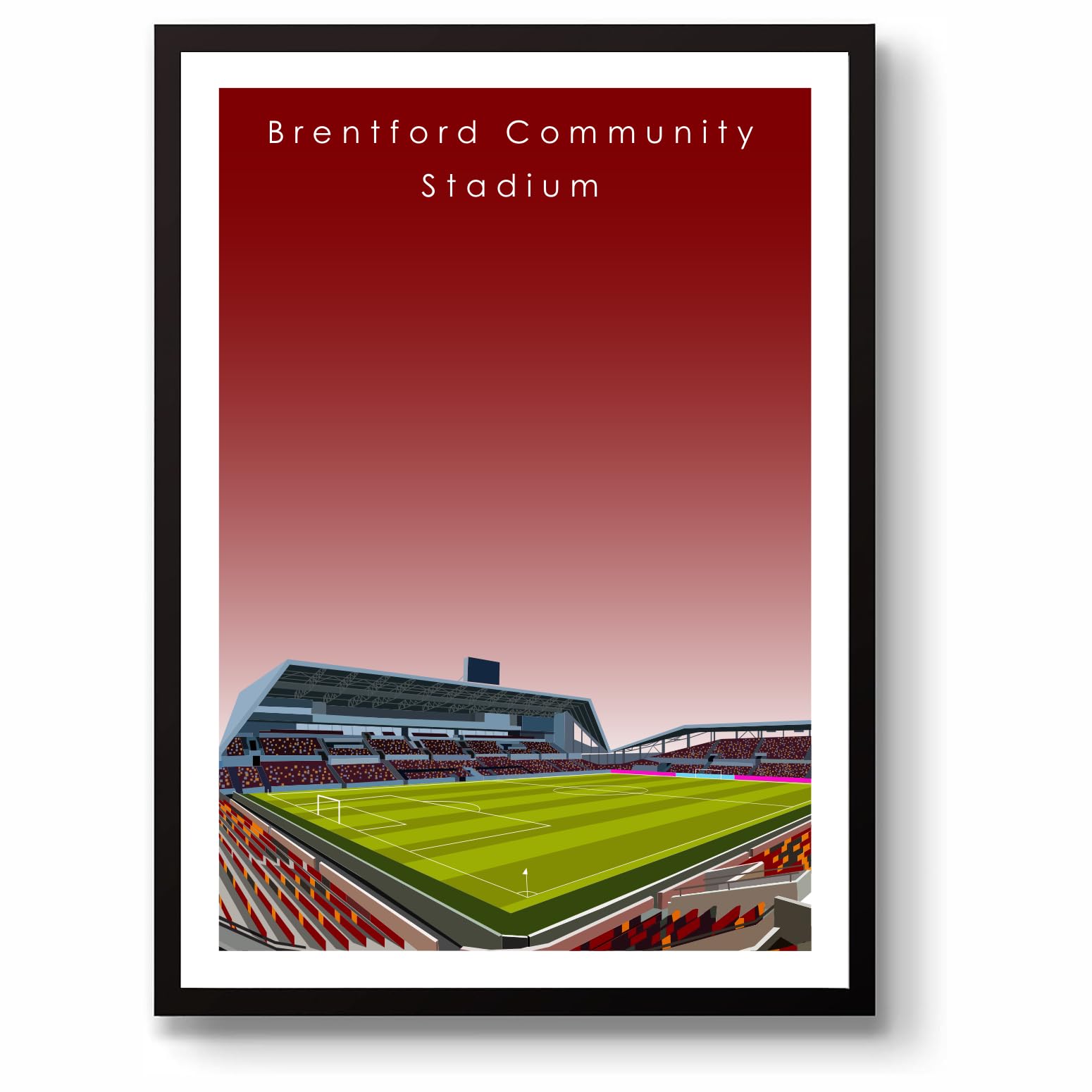 Grounddesigns Men's Red And White Brentford Fc Football Gift Gtech Community Stadium Art Unframed A3 Print Bfc