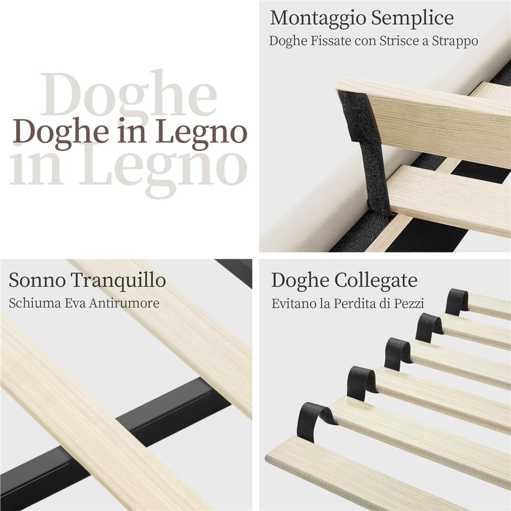 Yaheetech Letto Matrimoniale Imbottito 160 x 200 cm con Testiera Regolabile in Altezza Telaio con Rete a doghe in Legno e Metallo Beige