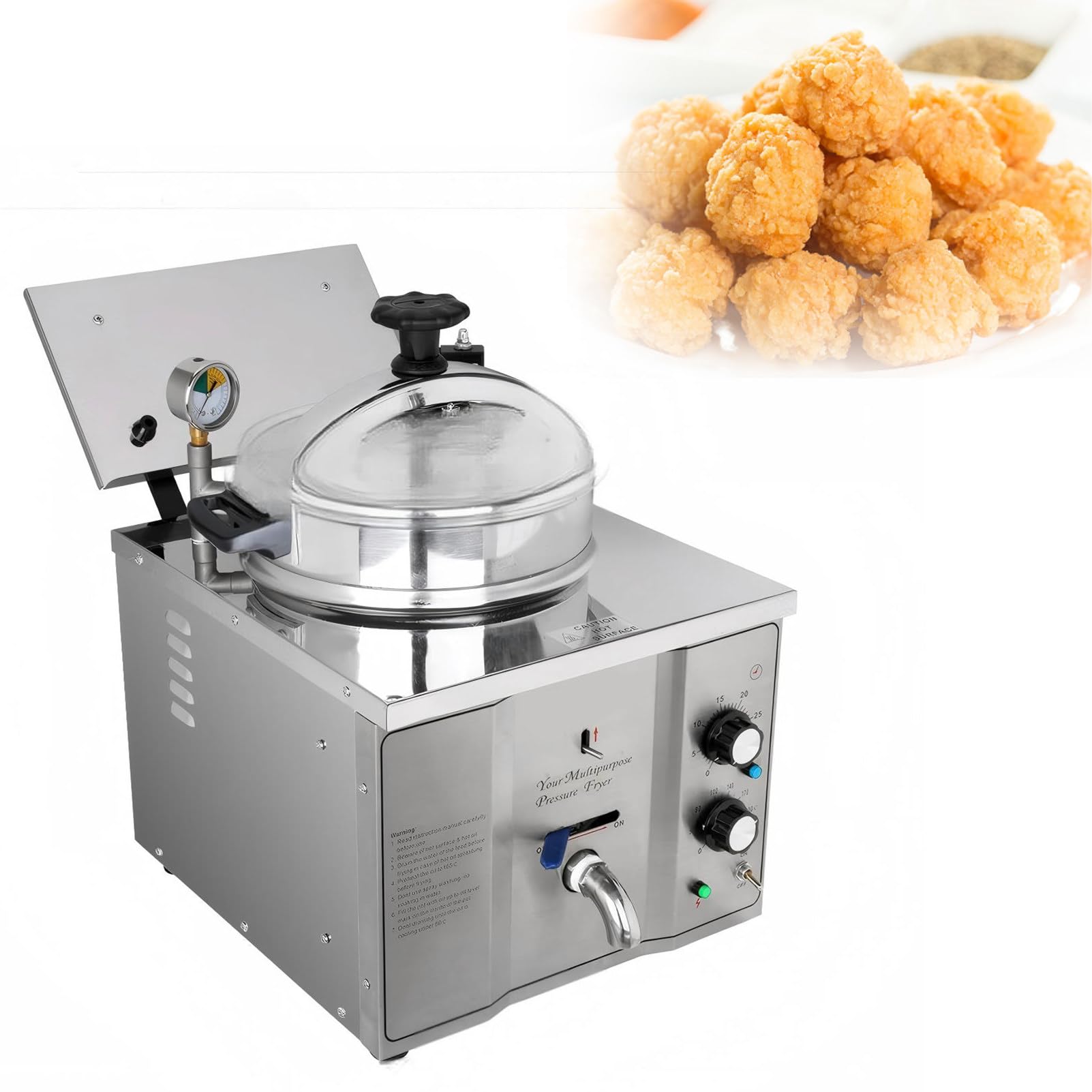 PweKzxt 16L High Pressure Fried Chicken Stove,16L Electric Countertop Pressure Fryer,Commercial Countertop Pressure Fryer,Electric Fried Chicken Machine,Stainless Steel Kitchen Deep Frying Machine