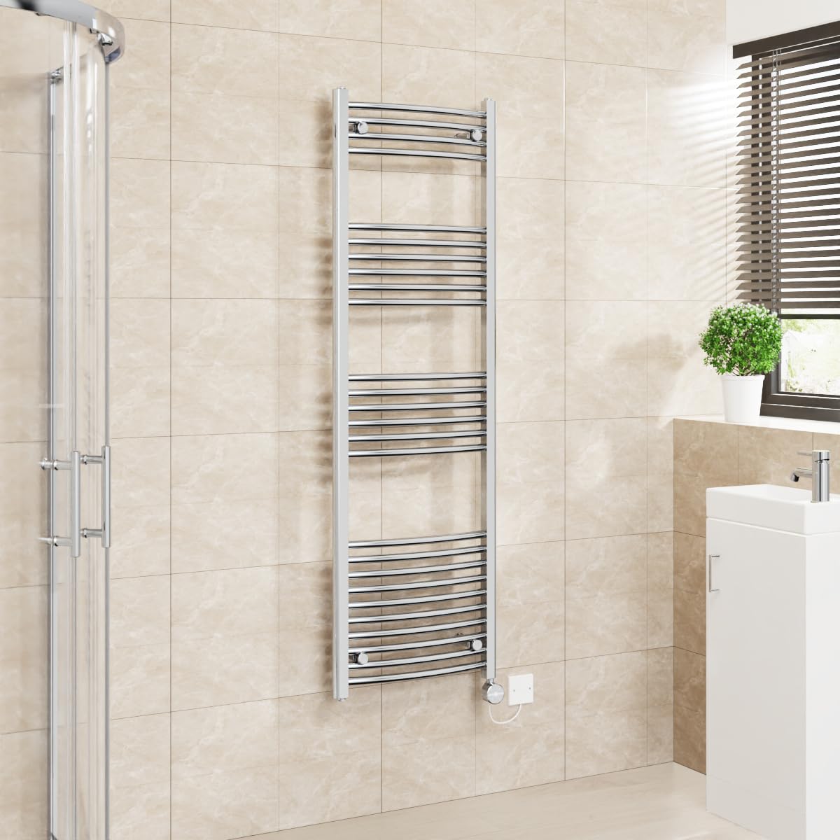 Warmehaus Touch Screen Electric Towel Rail Curved Timer Chrome 1600x500mm