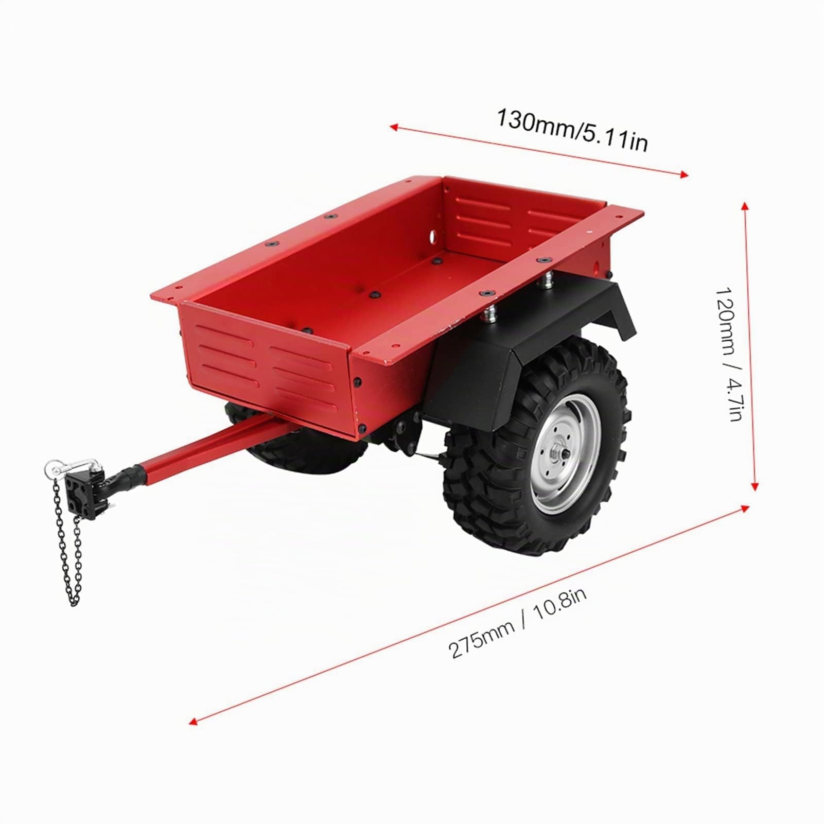 RC-Anhängerauto, Anhängerauto aus Aluminiumlegierung, hochsimuliertes RC-Auto-Fahrzeugmodell, Anhängerkupplungsmontage-Anhänger-Crawler-Abschleppgurt-Builder-Kit für SCX10 90046 (Rot)