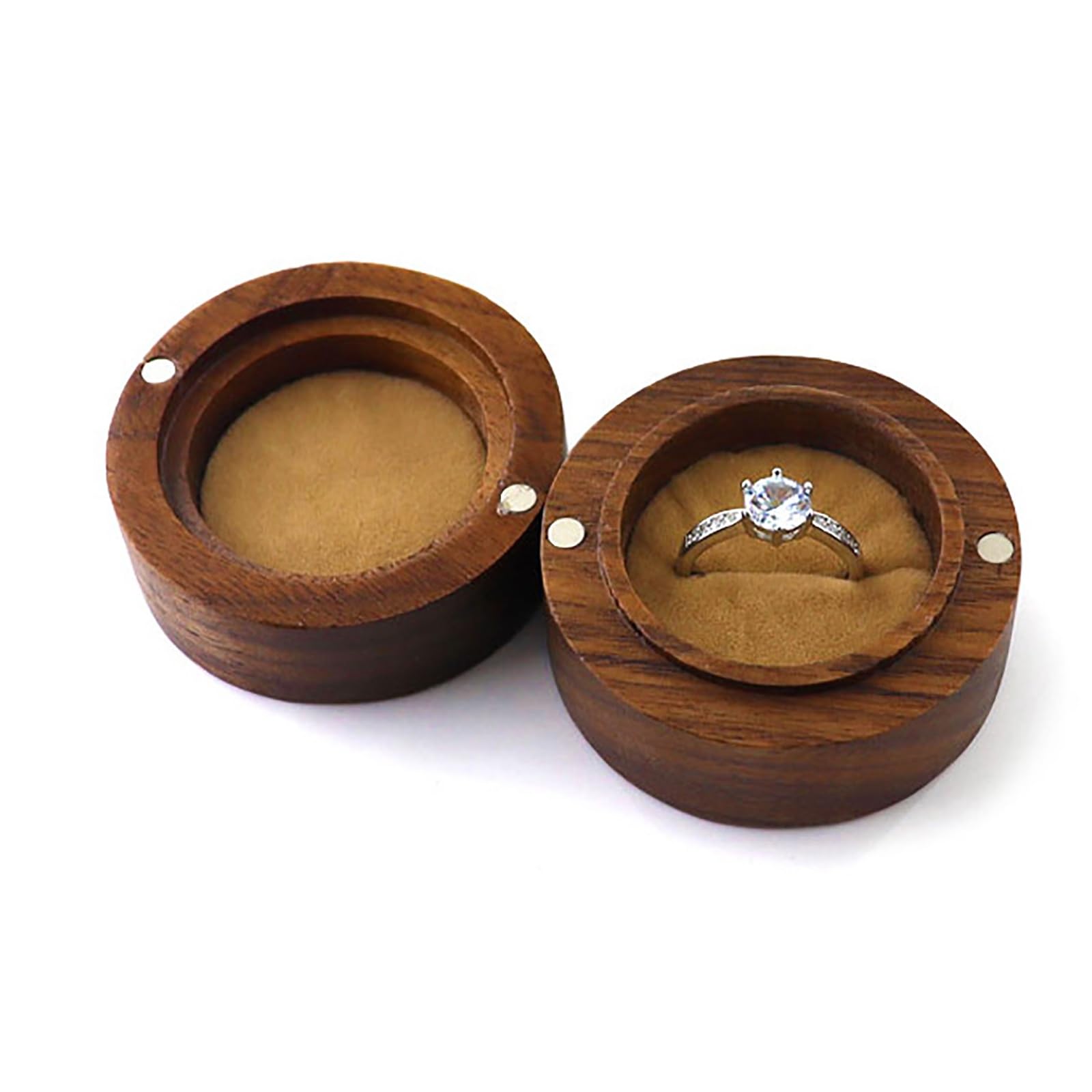 DUMRALBQE Wooden Ring Box Creative Round Wooden Ring Box for Storage and Placement(Champagne)