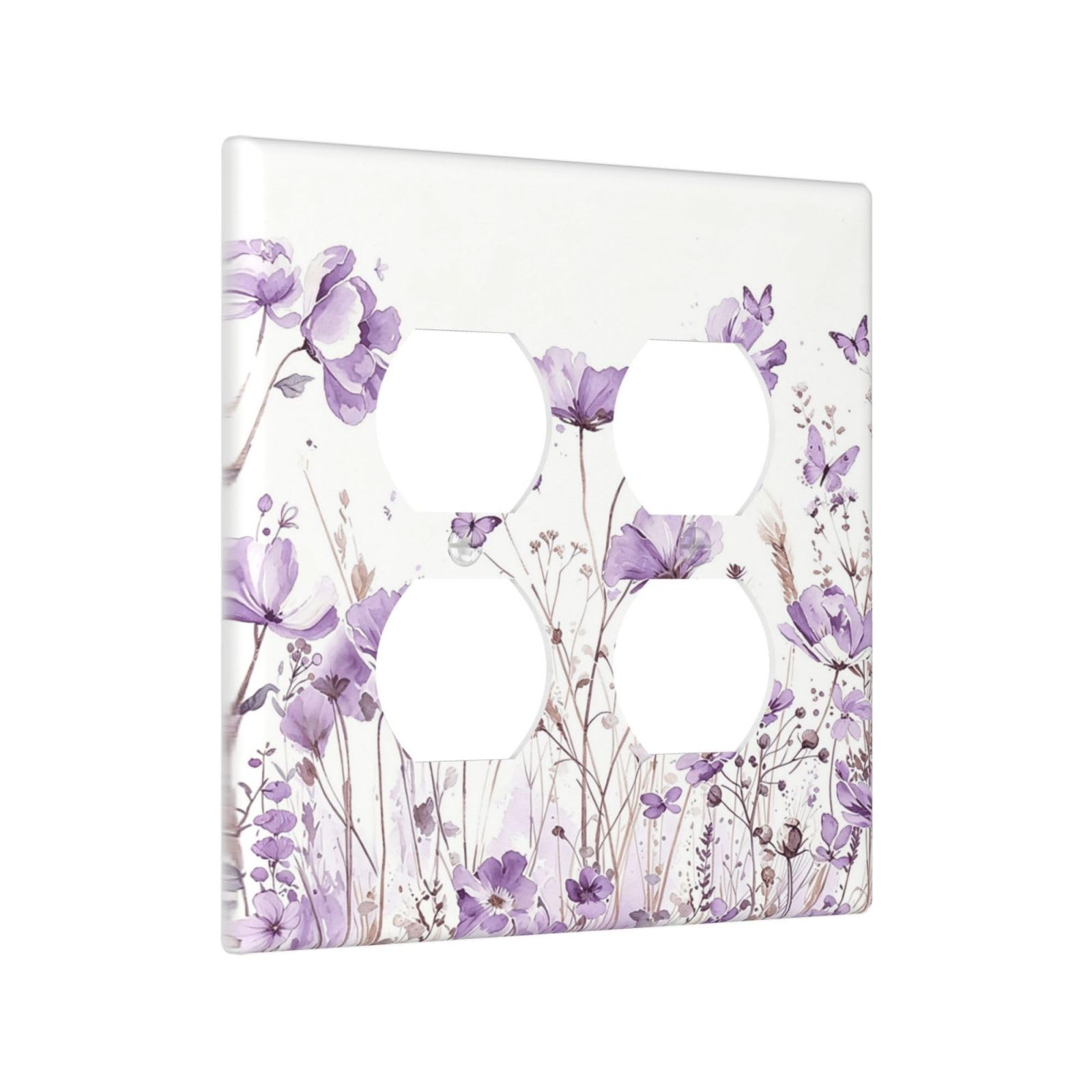 Sghxwp Outlet Covers Boho Watercolor Purple Wildflower 2-Gang Duplex Light Switch Covers Decorative Lavender Floral Butterfly Gfci Wall Plate Receptacle Switch Plate Cover for Bathroom Home Decor