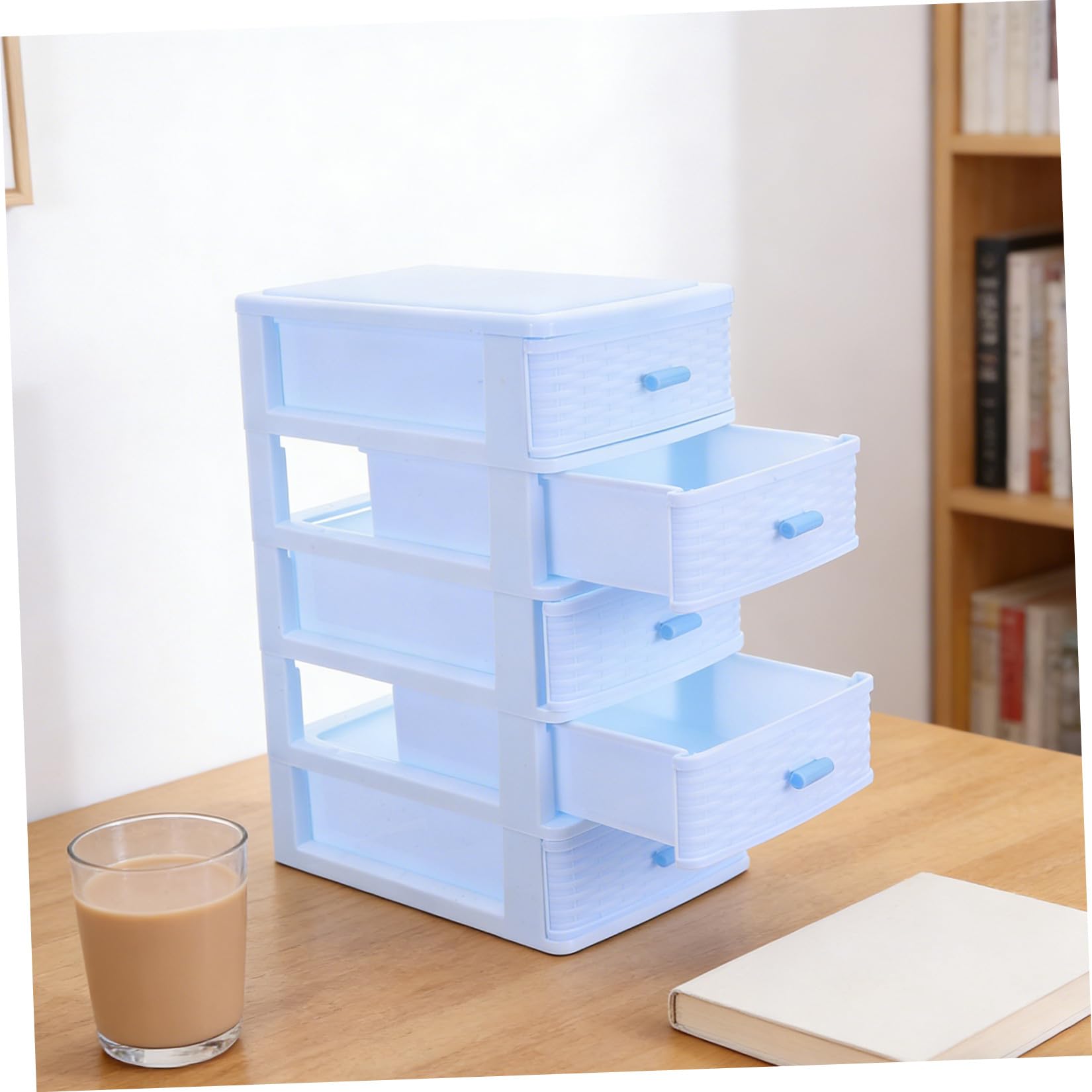 BESPORTBLE Organizer per Cassetti da Scrivania in Plastica Blu, Mobiletto Portaoggetti a 5 Ripiani, Scatola per Cosmetici e Accessori, Soluzione Salvaspazio per Ufficio, Casa e Laboratorio