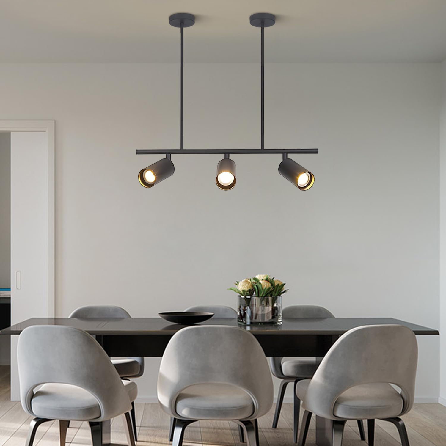 BOKT Modern 3-Light Hanging Track Lighting Fixture Black Metal Track Lights Kit Mid Century Industrial Ceiling Spot Lights Indoor Adjustable Vanity Pendant Track Lighting