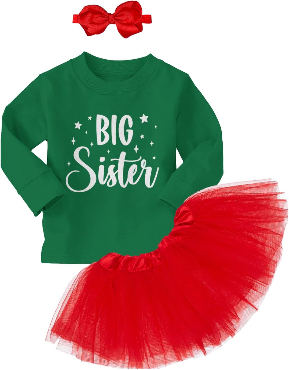Tcombo Big Sister Baby Bodysuit + Tutu Skirt + Bow Headband Set