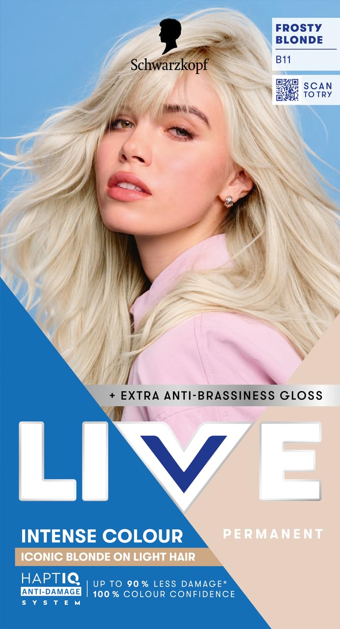 Schwarzkopf LIVE Intense Colour B11 Frosty Blonde, Long-lasting Permanent Blonde Hair Dye, For Lighter Hair, With Extra No-Brassiness Gloss