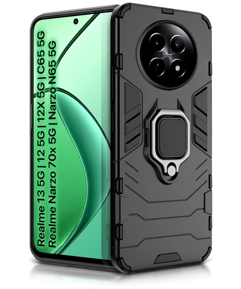 WOW IMAGINE Shock Proof Back Case Mobile Cover for Realme 13 5G | Realme 12 5G | 12X 5G | Narzo 70x 5G | C65 5G | N65 | Back Cover (Tough Armor | Hybrid PC + TPU | Ring Holder Kickstand | Black) (B0D2P7VMD5) Amazon Price History, Amazon Price Tracker