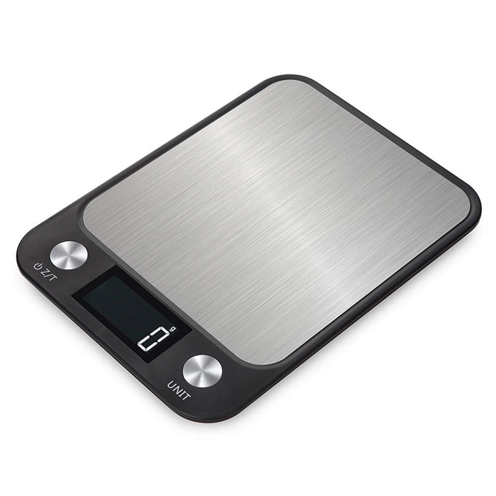 Bilancia da cucina digitale in acciaio inossidabile 10 kg 5 kg Bilancia elettronica impermeabile ad alta precisione 1 g Bilancia da cottura alimentare Tara a batteria, nero-5 kg/1 g