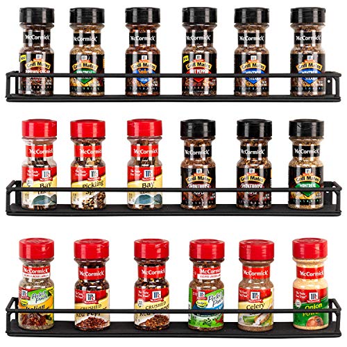 Mygift Set Of 3 Wall-Mounted Black Metal Nail Polish And Essential Oils Display Shelves, Kitchen Spice Jars Rack #TOP4