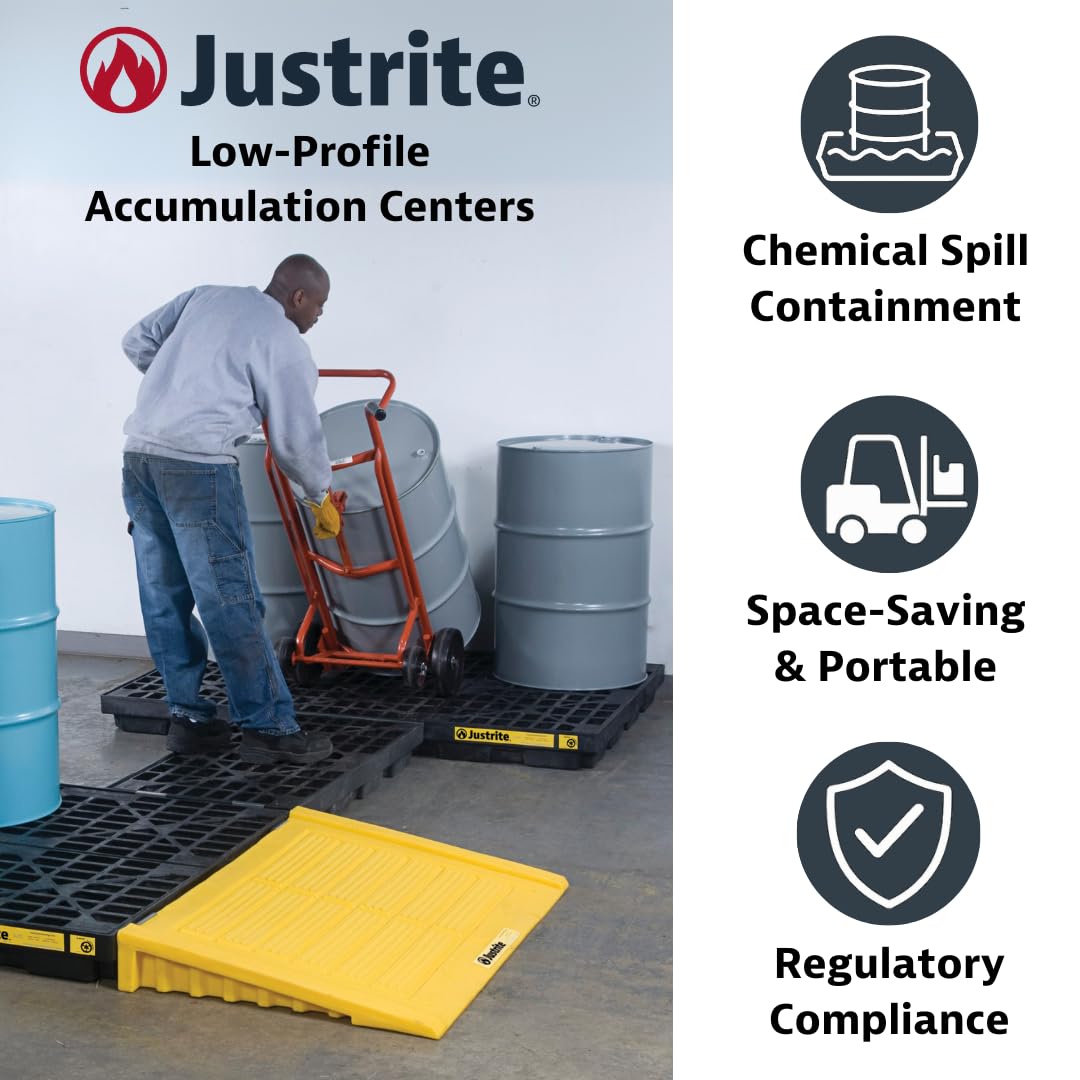 Justrite | PE-Auffangwanne aus PE-Regenerat | Flachwanne | für 1 x 200 l Fässer | Auffangvolumen 45 l | Flachwanne, für 1 x 200 l Fässer, Auffangvolumen 45 l