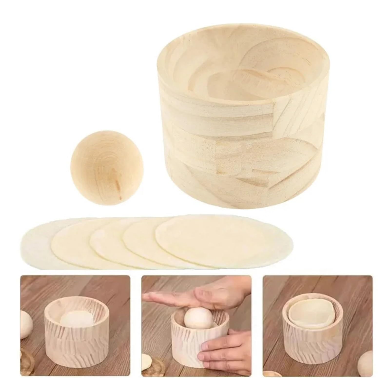 Drewniana prasa do klusek Ręcznie robiona okrągła maszyna robienia pierogów szybkiego prasowania opakowania(Wood 2PCS)