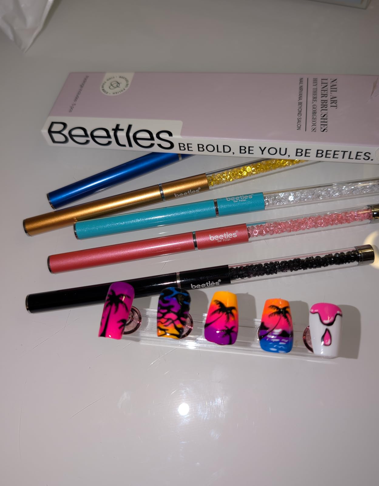 Gelab cosmetics LLC Beetles Nail Art Pens Brushes, 5pcs Nail Art Liner Brushes Set Painting Nail Dotting Drawing Tool for Long Lines, Details, Fine Drawing Sizes 7/11/15/20/25mm