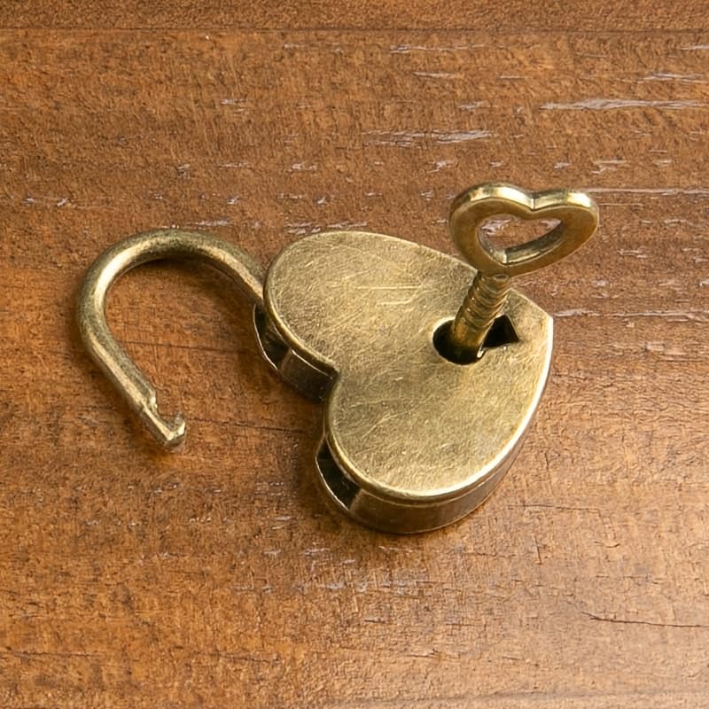 Mini Heart Shaped Padlock, Antique Brass Lock with Key for Decorative and Functional Use