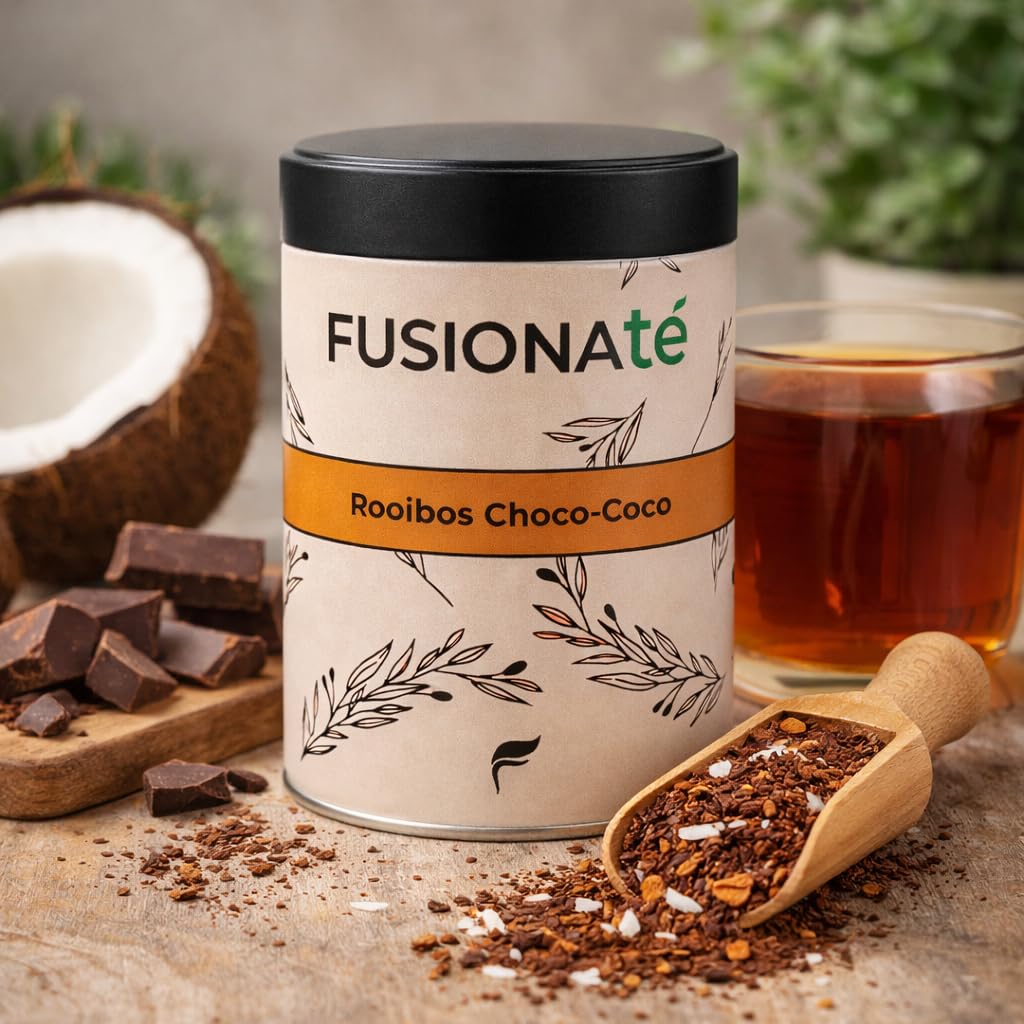 FUSIONATE Rooibos Cacao y Coco 150g Alternativa Chocolate Caliente Infusión Sin Cafeína