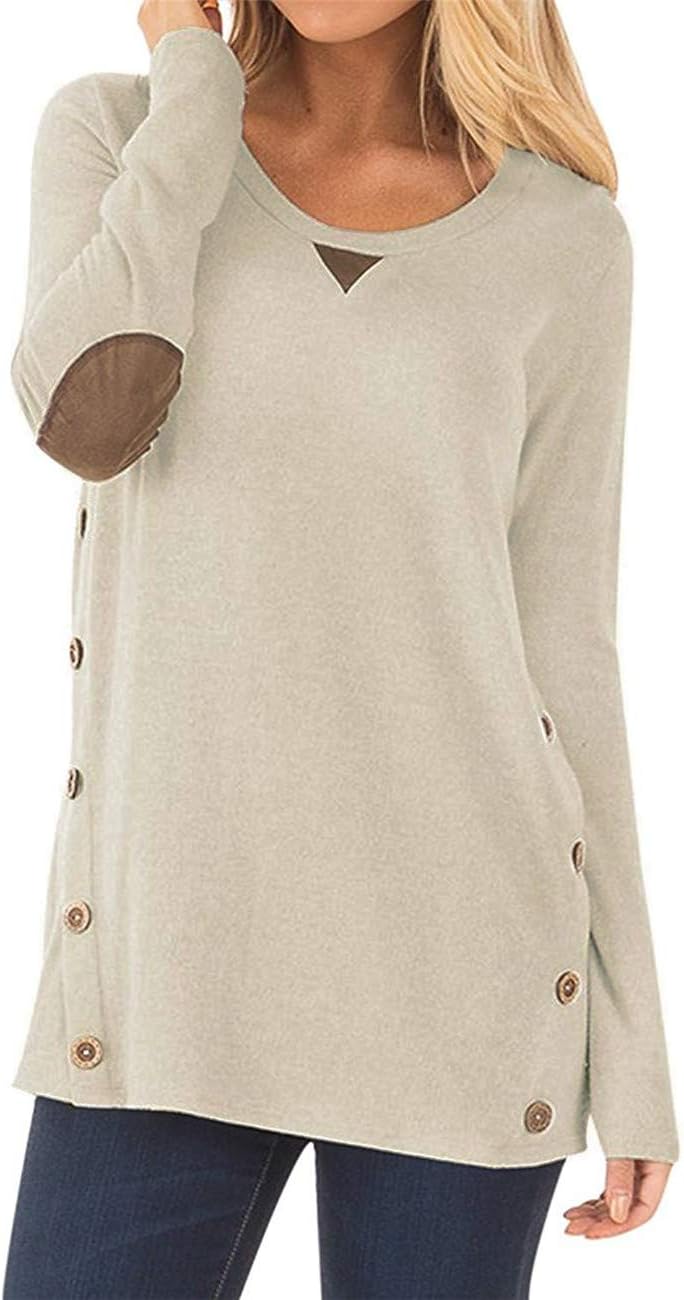 2022 Women's Long Sleeve Faux Suede Casual Blouse Tunic Shirt Tops