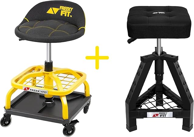 Bundle-Yellow and Black Shop Stool with Tool Tray