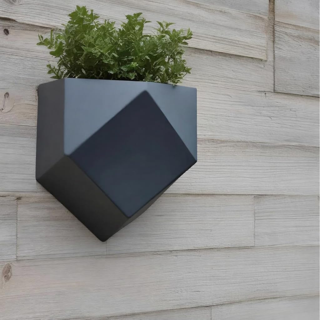 Low Poly Wall Hanging Planter, Modern Geometric Outdoor Pot (Black, Medium - 21x20x12c)