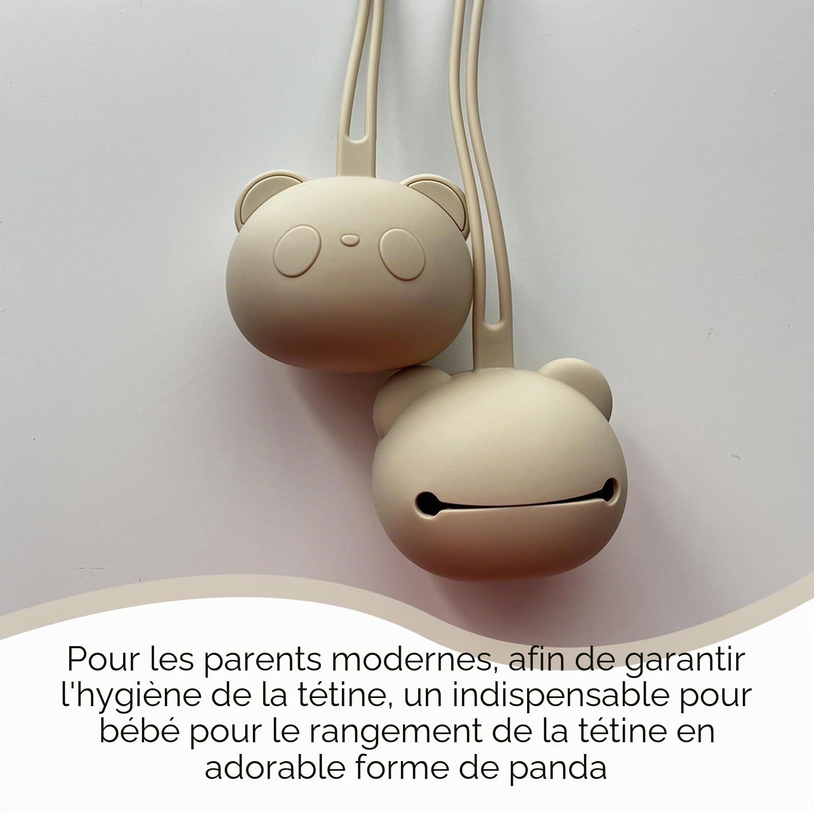 Lot de 2 boîtes à tétine, en forme de panda, pour les déplacements, accessoires bébé de 0 à 6 mois, boîte de rangement pour tétine, pour nourrisson et tout-petit (beige et kaki)