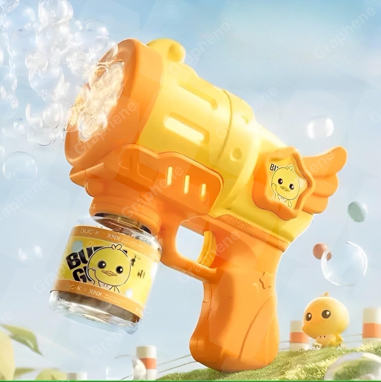 GRAPHENE Cute Yellow Duck Summer Bubble Gun Machine for Kids Toddlers | 5000+ Bubbles Per Minute | Leak-Proof, Automatic Bubble Blower with Inside Lights Effects - Toys for Kids Party Gifts (B0CWLNG8YW) Amazon Price History, Amazon Price Tracker