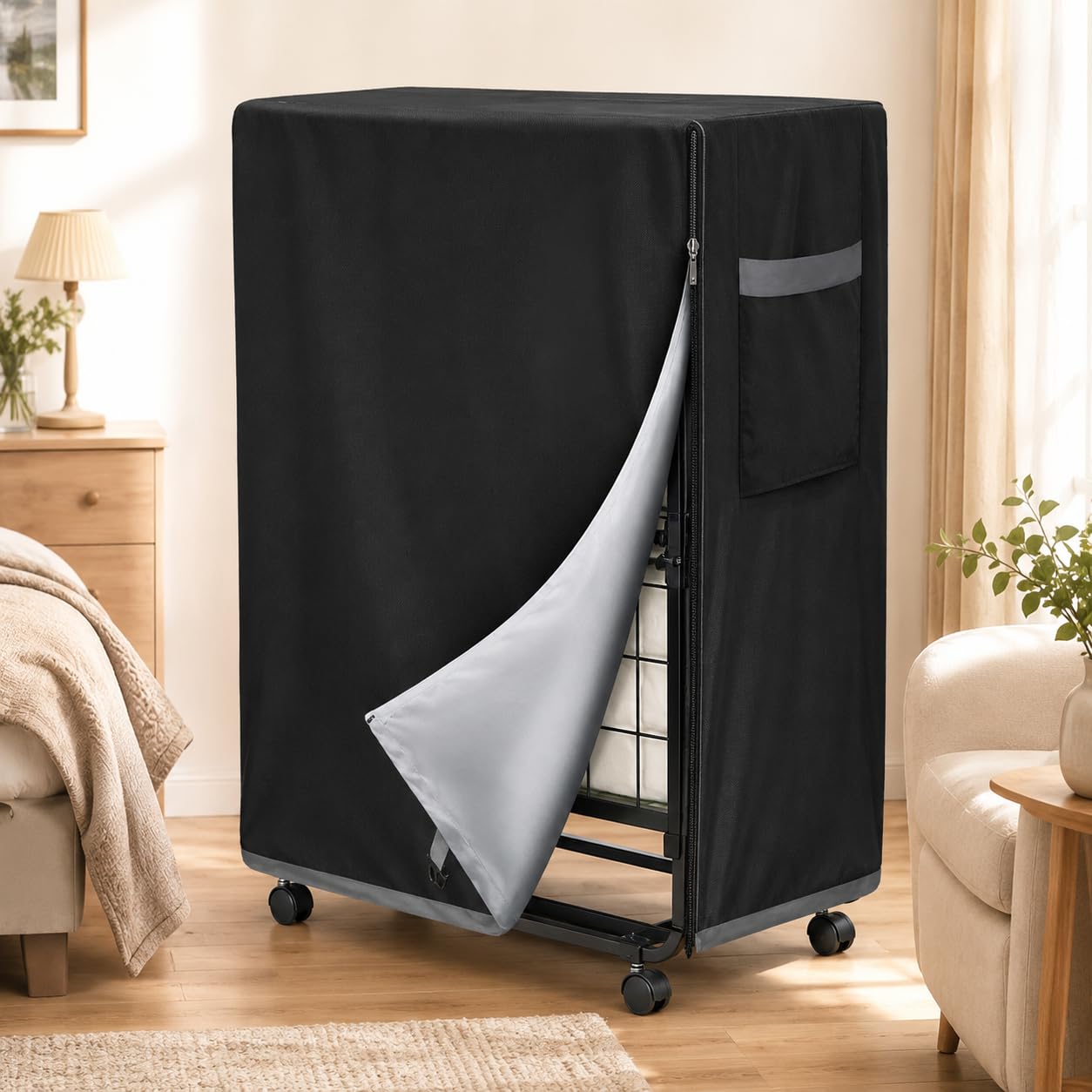 JOROBURO Bed Storage Cover, Folding Oxford Fabric Rollaway Bed Cover with Zipper, Thickened Storage Cover Water and Dust Resistant Protective Bed Protector Cover, Easy to Put On and Take Off(#3)