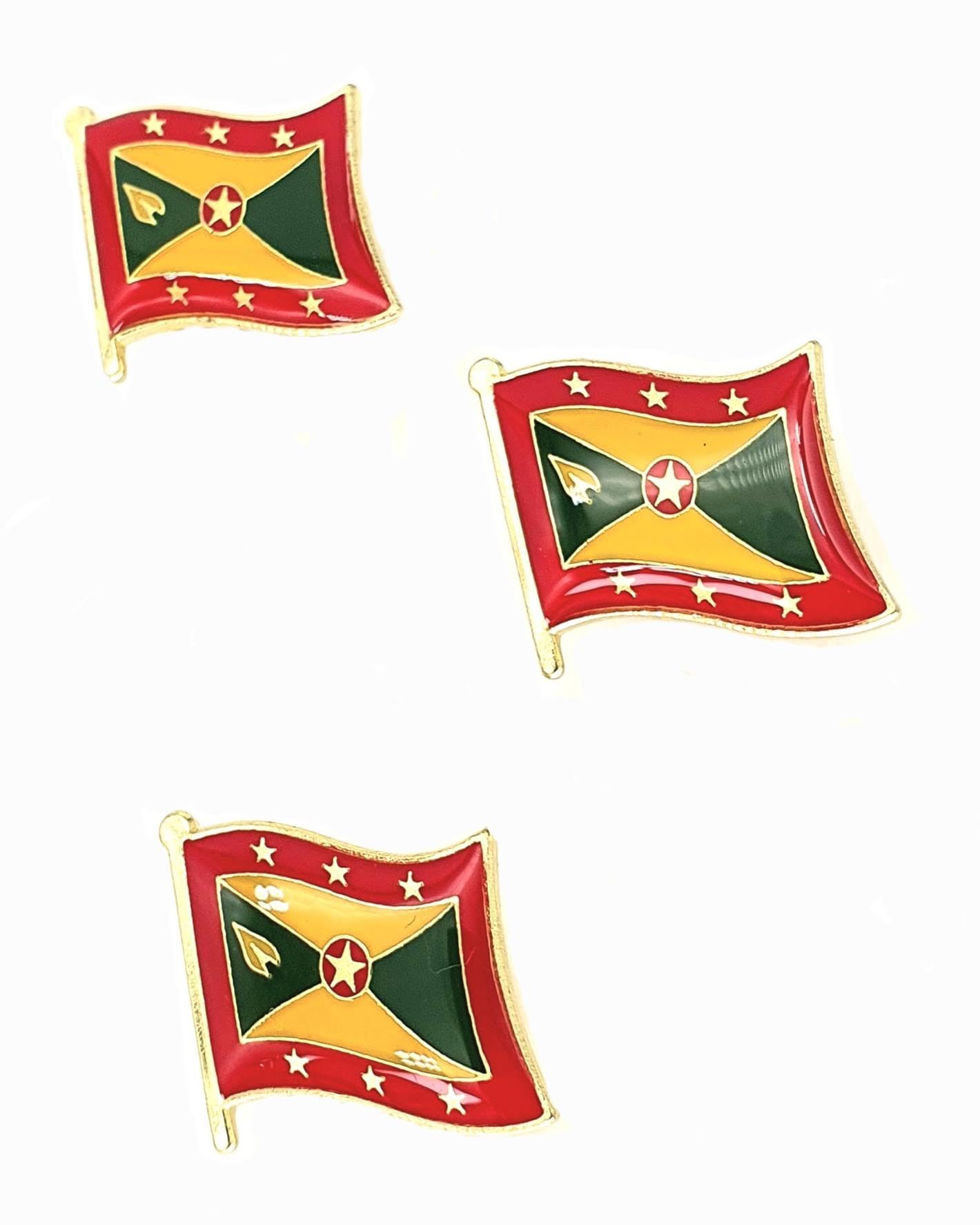 Grenada Caribbean Country Metal Enamel Flag Pin Badge Pack of 3