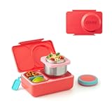 OmieBox UP bento Box for Kids &vert; Insulated Lunch Box &vert; Leak Proof Vacuum Insulated Thermal Food jar &vert; Cooler ice Pack &vert; 2 Compartments &lpar;Cherry Pink&rpar;