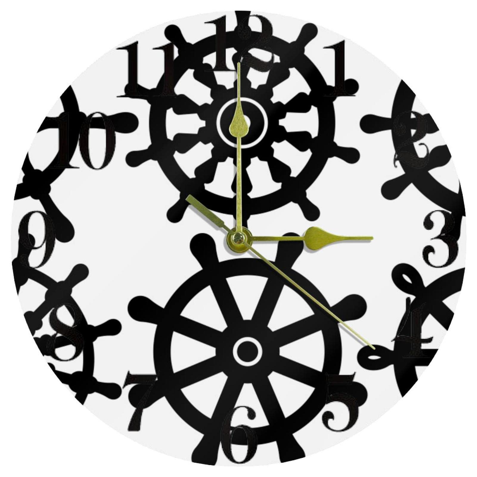 Horloge murale à quartz silencieuse de 25,4 cm avec icône navire pour cuisine et bureau