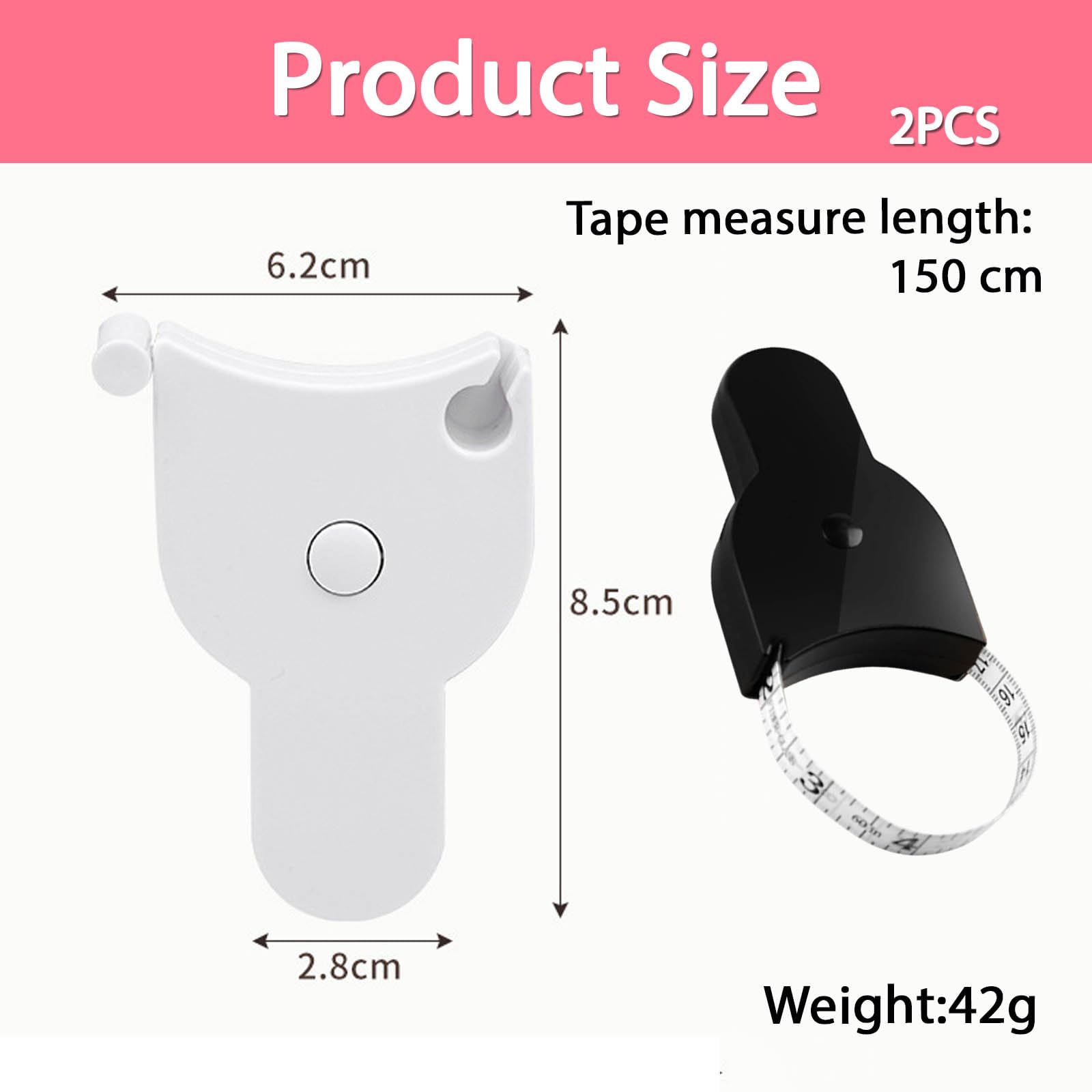 2-Pack 150cm Retractable Body Tape Measure - Compact & Portable for Weight Loss Tracking, Black,White - Image 2