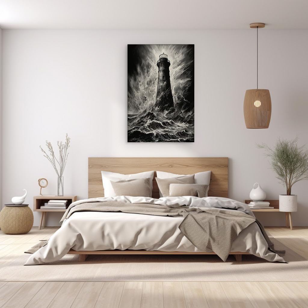 Canvas for Living room. Beacon of Hope Amidst the Stormy Seas, 27 x 18 inch Canvas Wall Art - Wall Art Digital Painting - Modern Home Decor