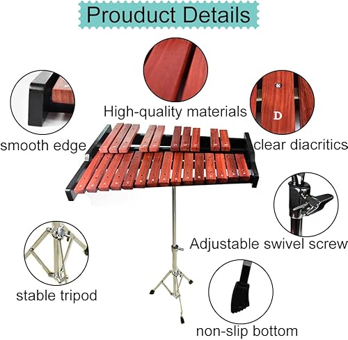 Miniatura 10 de TNZMART Xilófono de madera de 25 notas xilófono Glockenspiel con mazo Instrumento de percusión profesional (xilófono)
