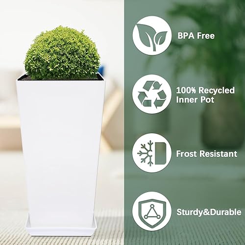 Miniatura 4 de Macetas para plantas al aire libre, juego de 2 macetas de 20 pulgadas de alto, macetas de interior con agujeros de drenaje y pedestales, macetas