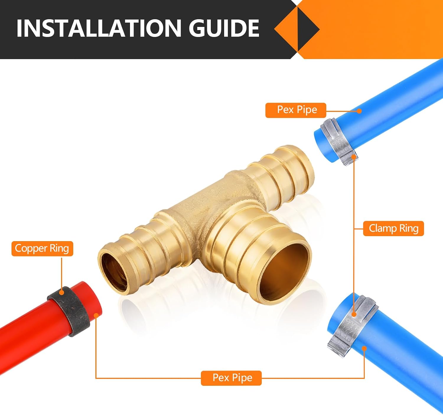 5PC HeSun PEX Crimp Fittings, 1/2"x1/2"x3/4" Pex Tee | Brass PEX-B Crimp Fitting, ASTM F1807, for PEX Pipes(PEX1807080-5)