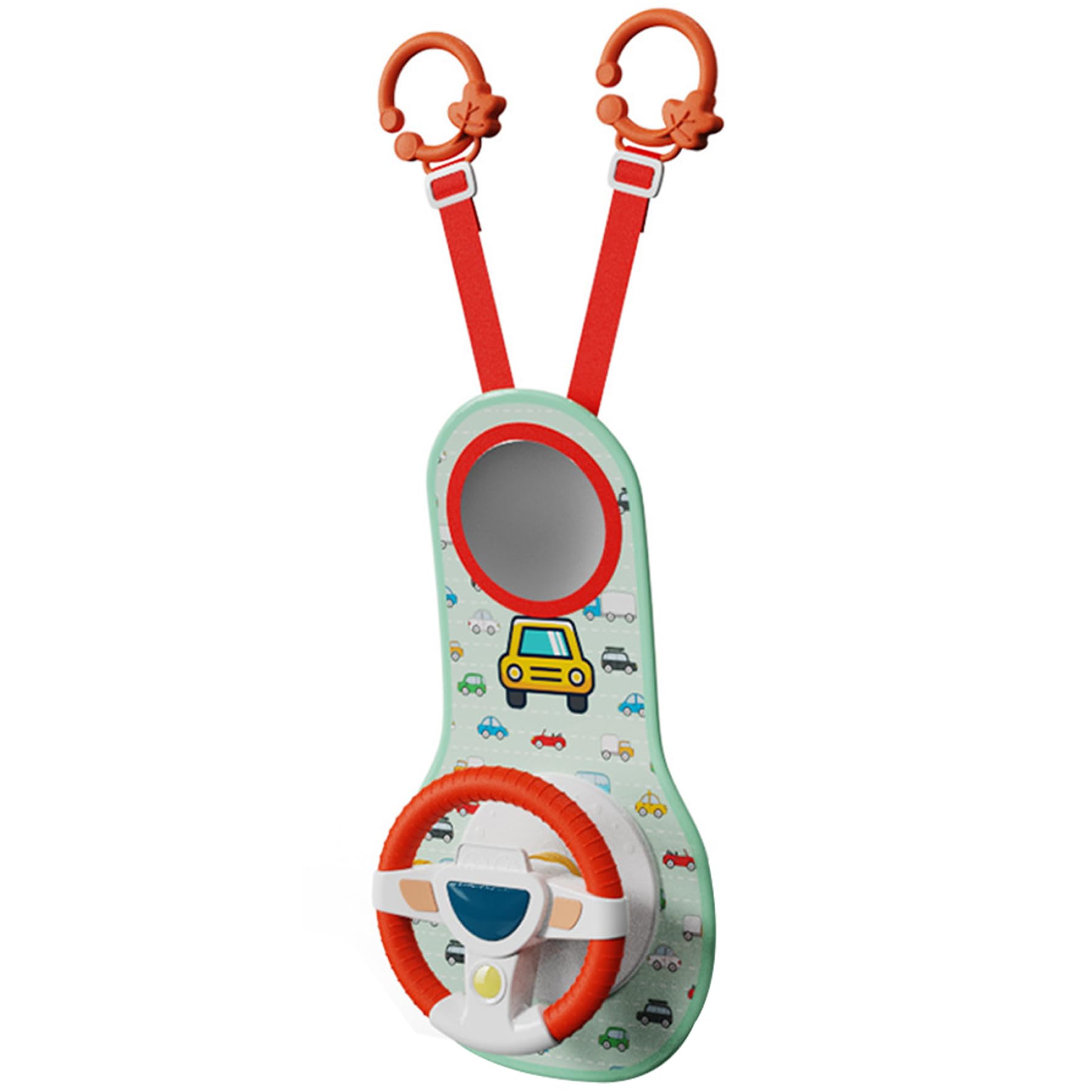 Rear Facing Car Seat Toys, 360° Rotation Baby Steering Wheel Toy with Mirror, Music, Lights and Driving Sounds, 12 Months+ Kids Steering Wheel for Car Backseat, Baby Toy