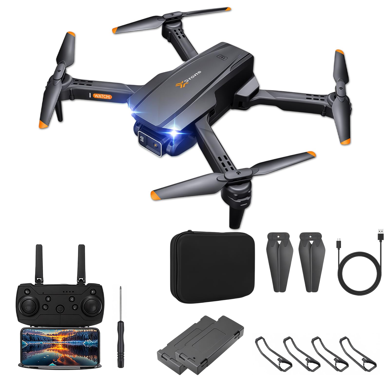 Drohne mit Kamera 4K für Anfänger, Kinder und Erwachsene, Mini Drohne mit WiFi, 2 Akkus, Ein-Knopf Start/Landung, faltbarer RC Quadcopter, Schwarz