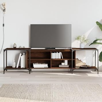 ZEYUAN TV Cabinet Brown Oak 203x37x50 cm Engineered Wood,Tv Stand Cabinet,Tv Units For Living Room,Electric Fireplace Tv Stand