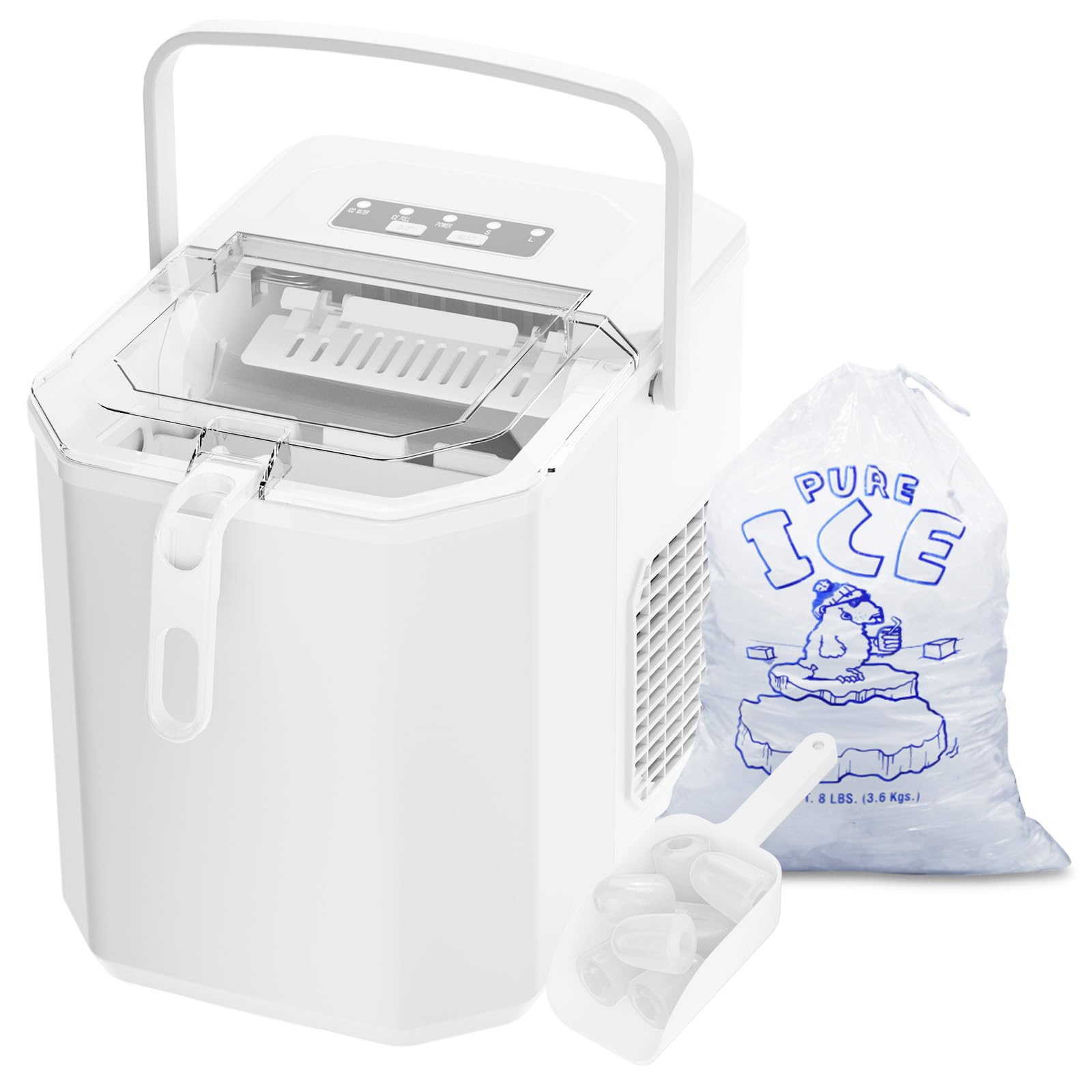 Table Top Ice Maker with Carrying Handle, 9 Ice Cubes in 6 Mins, 26 Lbs in 24 Hrs, Compact Ice Machine with Ice Basket & Scoop, 2 Ice Sizes, Self-Cleaning Ice Maker for Home/Party/Office/Bar/Dorm
