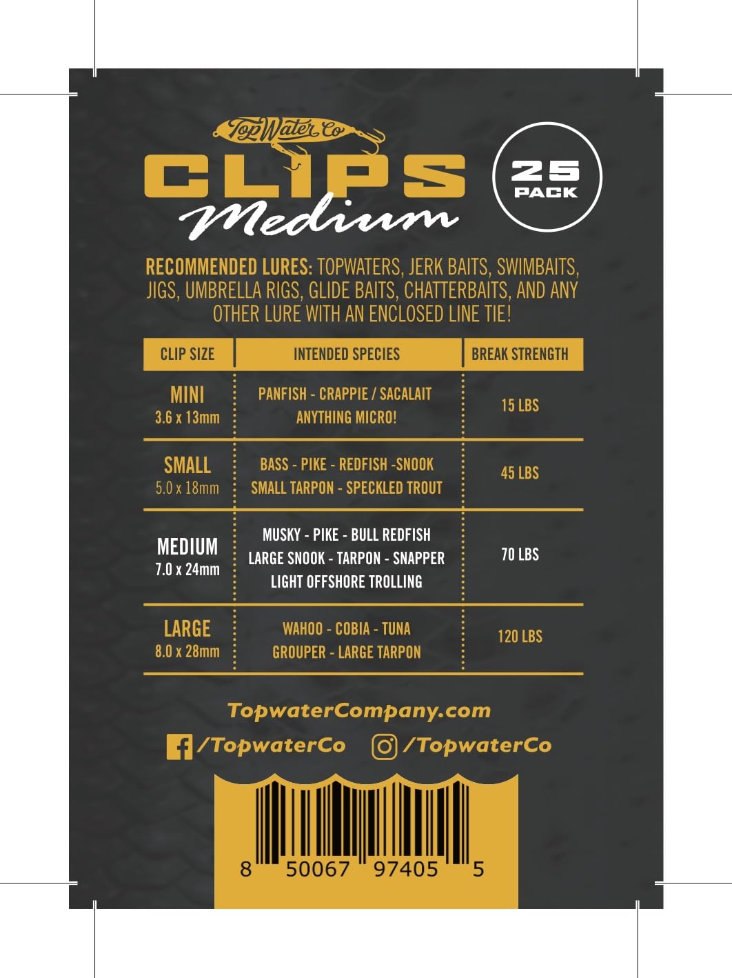 Top Water Co. - Clips de velocidad de pesca, acero inoxidable duradero, conector de señuelo rápido (varios tamaños)