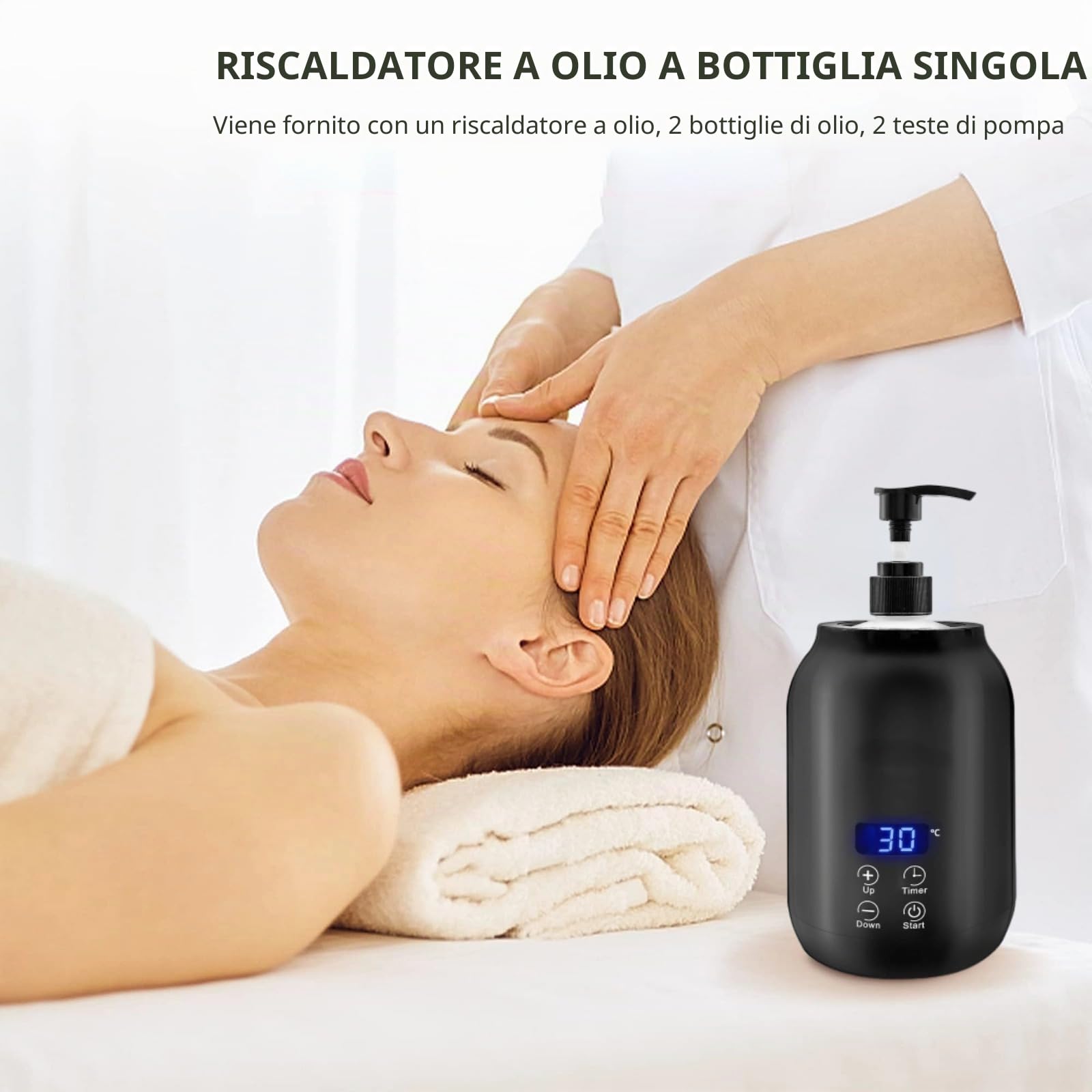 Scaldaolio da Massaggio, Riscaldatore di Olio per Bottiglia Singola con Display a LED, Dispenser di Scaldabiberon per Lozioni Portatili Regolabili in Temperatura, Bottiglia