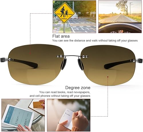 Miniatura 4 de MIRYEA 2 pares de lentes de lectura bifocales sin montura con protección UV, anti bloqueo de luz azul, lectores solares para hombres y mujeres