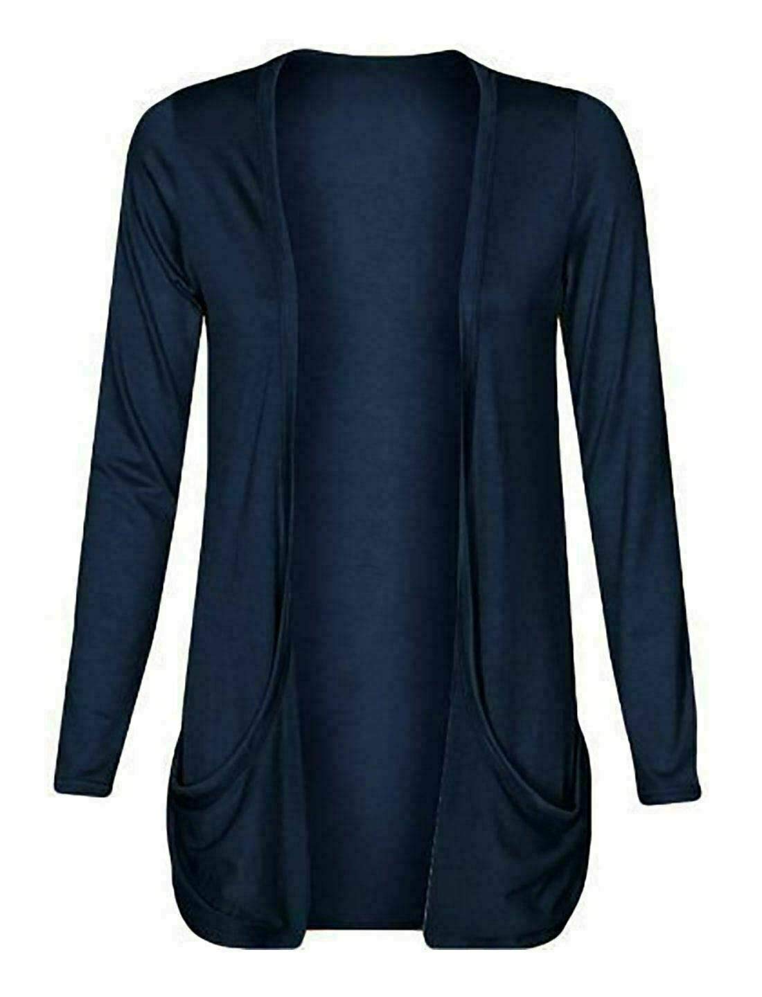 FAIRY BOUTIQUE Ladies Long Sleeve Pocket Boyfriend Cardigan Womens Open Front Plain Casual Party Wear Cardigan Top Navy