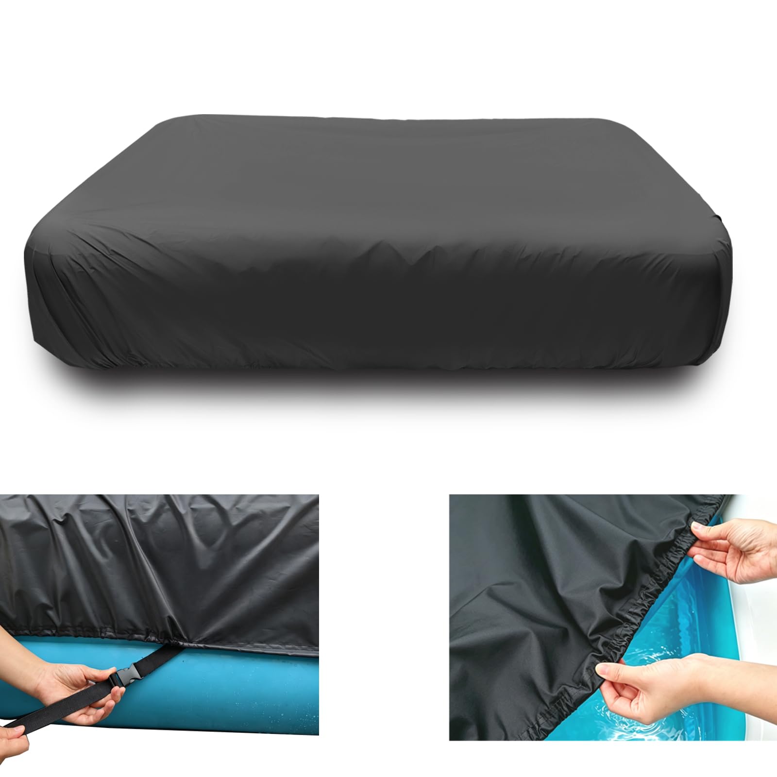 10ft Rectangle Inflatable Pool Cover 130"x72" Rectangular Pool Covers 10 X 6 ft Black Large Pool Covers 120 x 72 inch Solar Pool Cover for Blow up Pools 11 x 7 ft Built-in Elastic Band UV Resistance