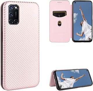 ZAORUN Cubiertas Protectoras para celulares Dar Vuelta Horizontal de Cuero del Caso de TPU PC PU magnética de Fibra de Carbono Textura con Ranura Compatible for Tarjeta (Color : Rosado)