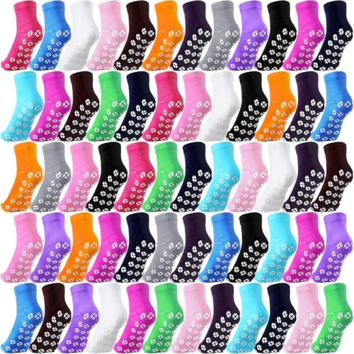 Vicenpal 45 Pairs Non Slip Yoga Socks Bulk Women Men with Grippers Skid Proof Socks for Hospital Barre Pilates,15 Colors