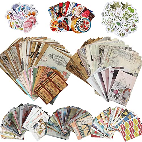 670 Stück Vintage Scrapbook Papier und Washi Aufkleber Vintage Scrapbooking Tagebuch Zubehör Tagebuch Ästhetisches Dekoratives Papier Stempel Aufkleber für Notizbuch (Blätter Stil) Cover