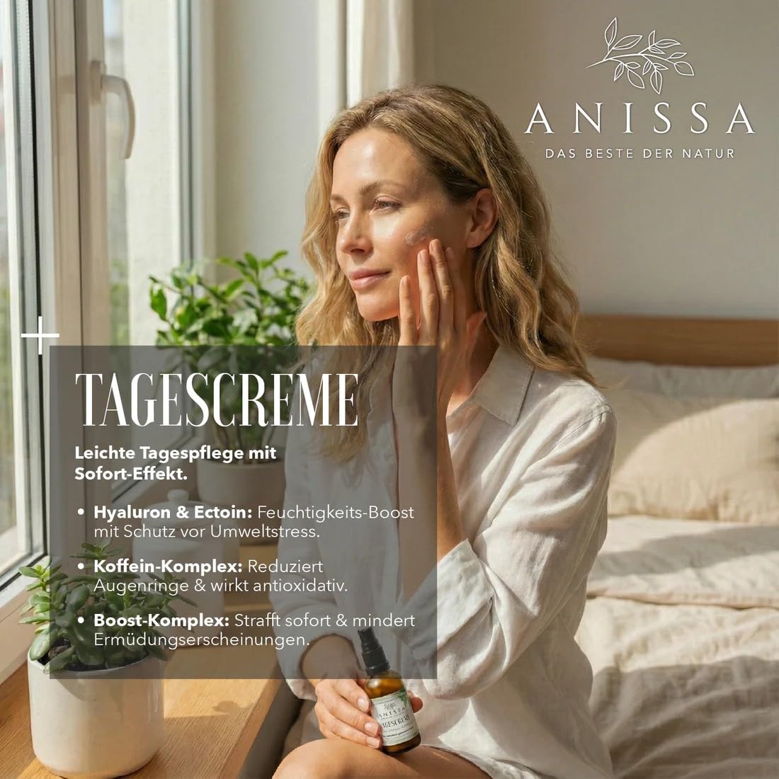ANISSA Naturkosmetik Crema facial de día para mujeres, vegana y sin perfume, crema facial hialurónica, hidrata intensamente, regenera y calma la piel, fabricada en Alemania, romero y menta, 30 ml